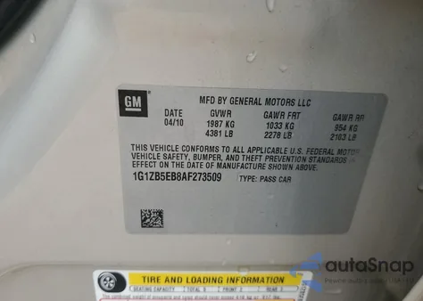 2010 Chevrolet Malibu Ls z USA, uszkodzony, nr VIN 1G1ZB5EB8AF273509